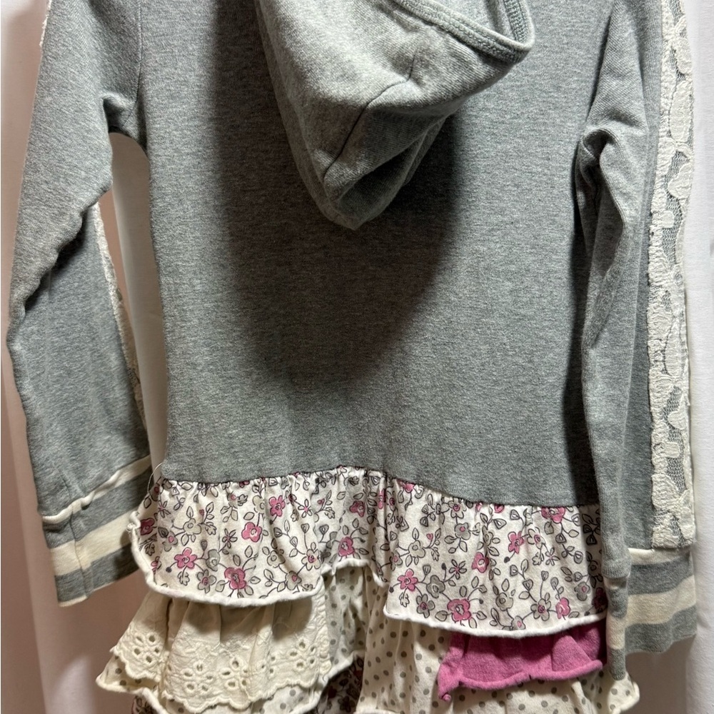 Naartjie Girls' Gray Lace-Trim Hoodie Dress with Buttons Boho Cottagecore - Picture 5 of 5